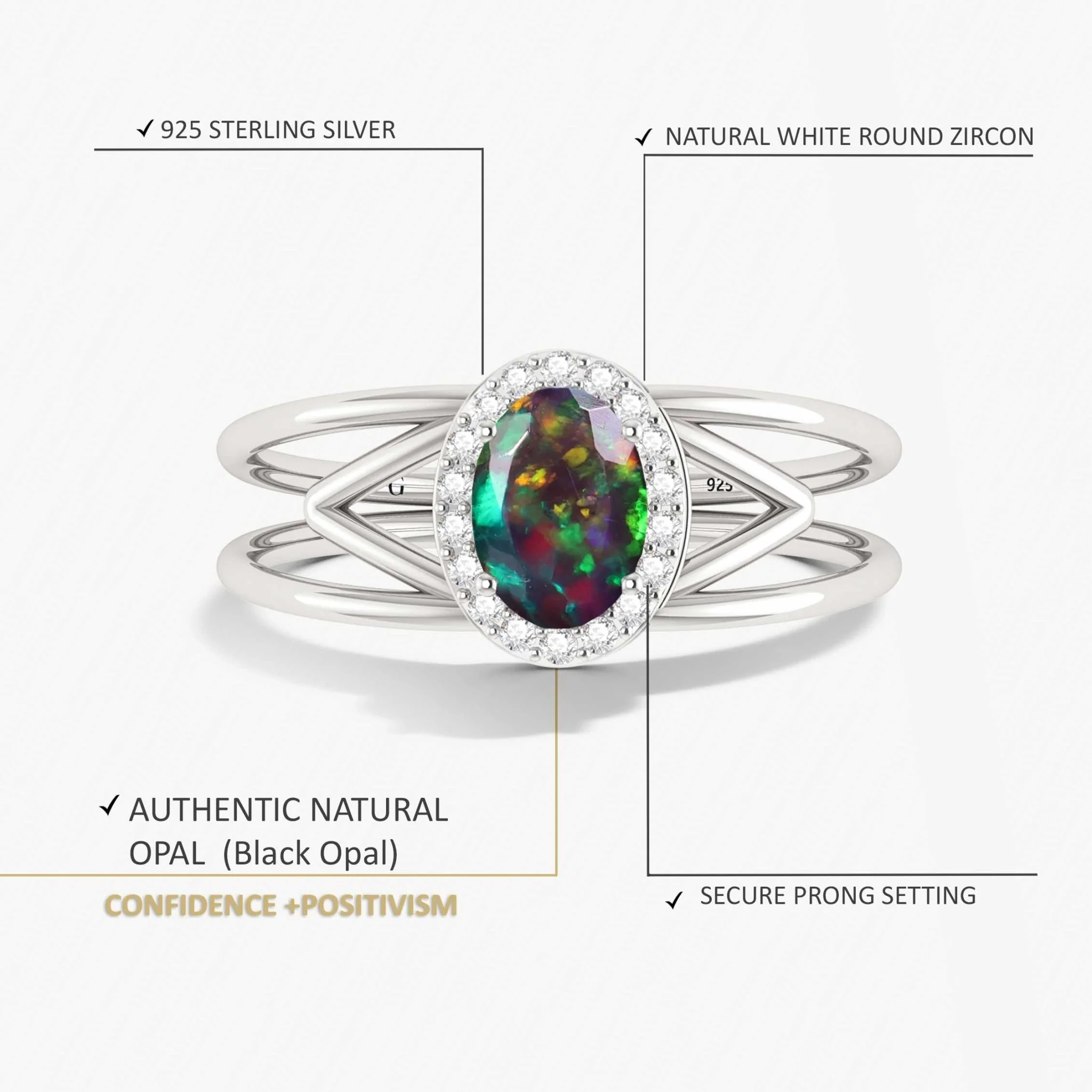Black Opal & White Zircon Halo Ring - Image 5