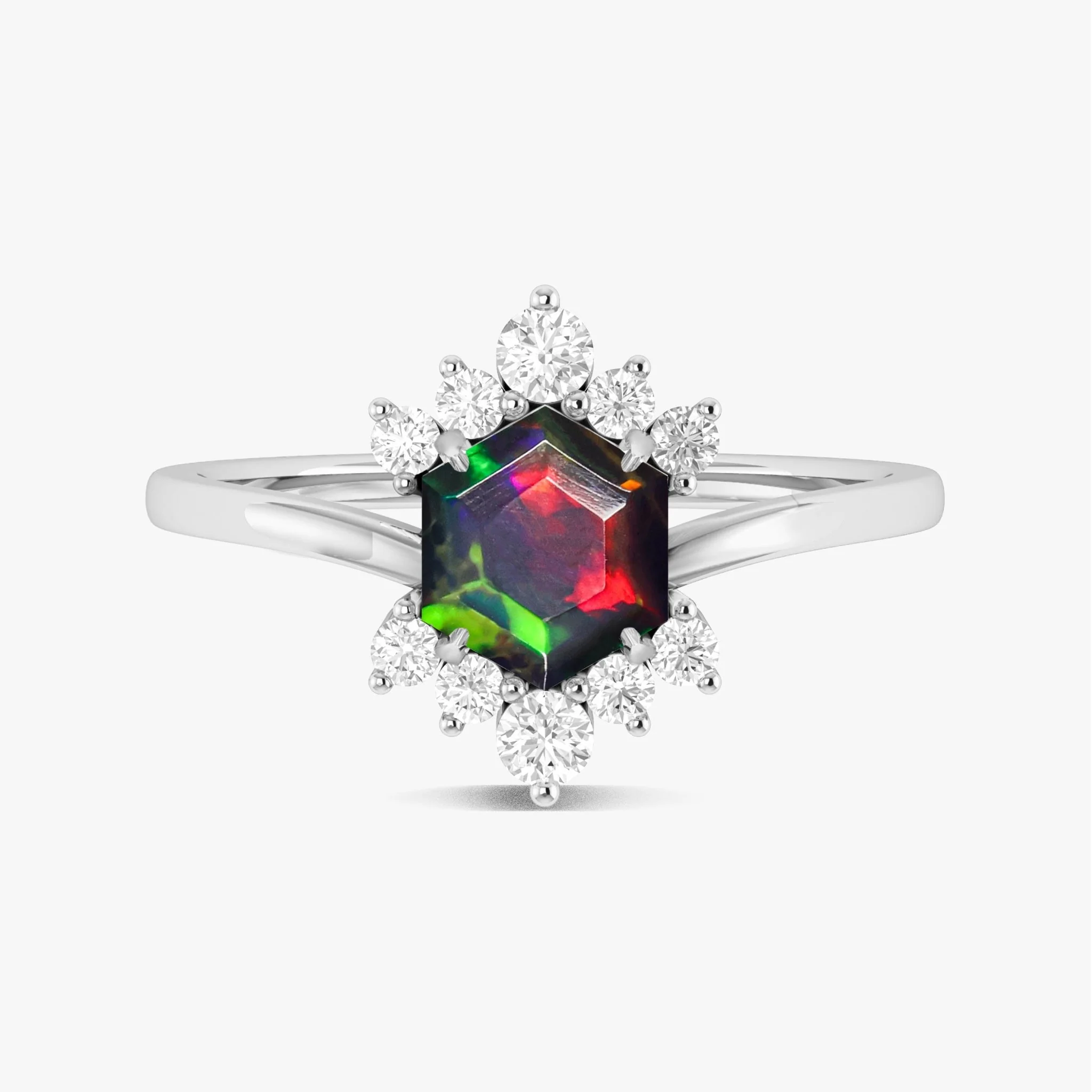 Black Opal Zircon Hexagon Ring