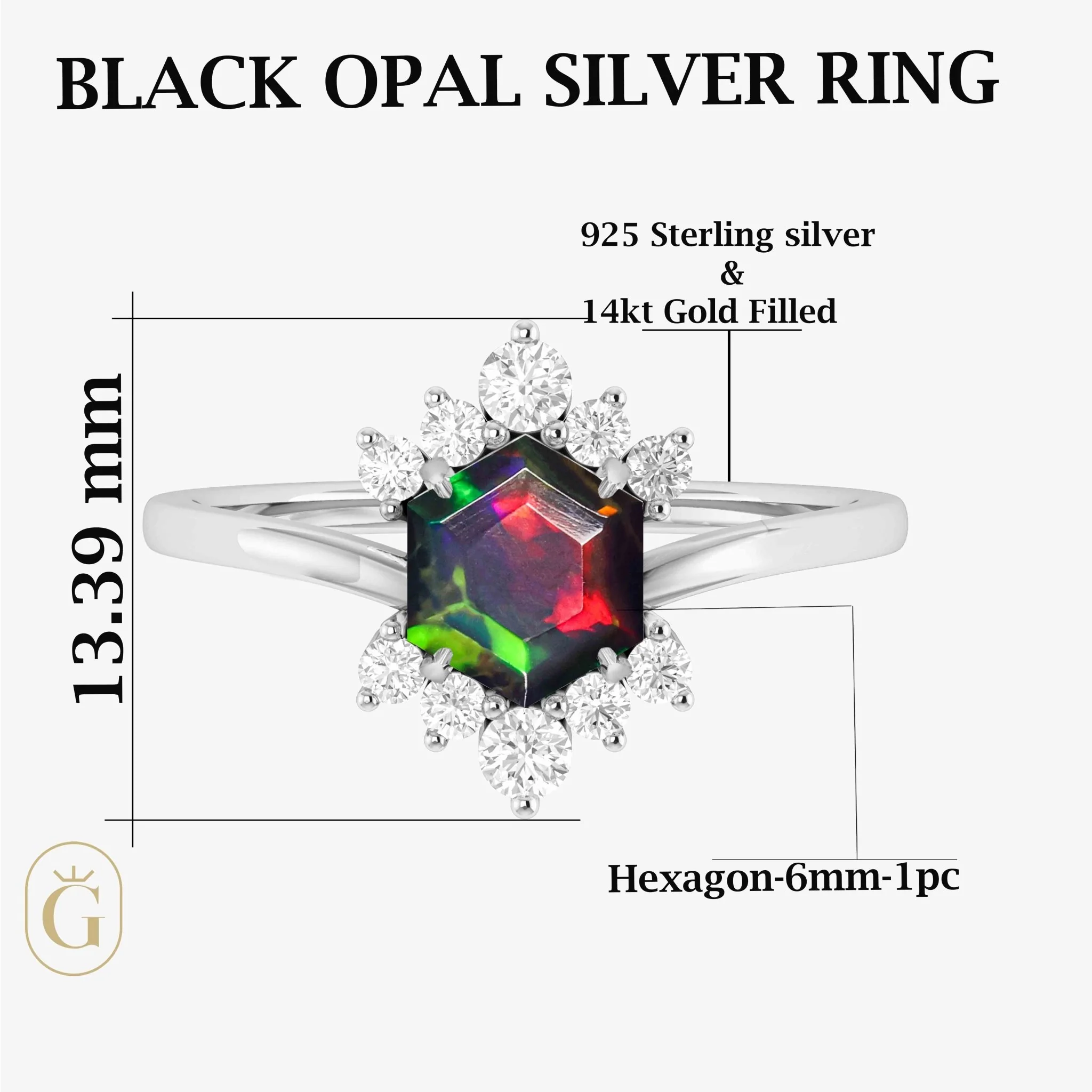 Black Opal Zircon Hexagon Ring - Image 6