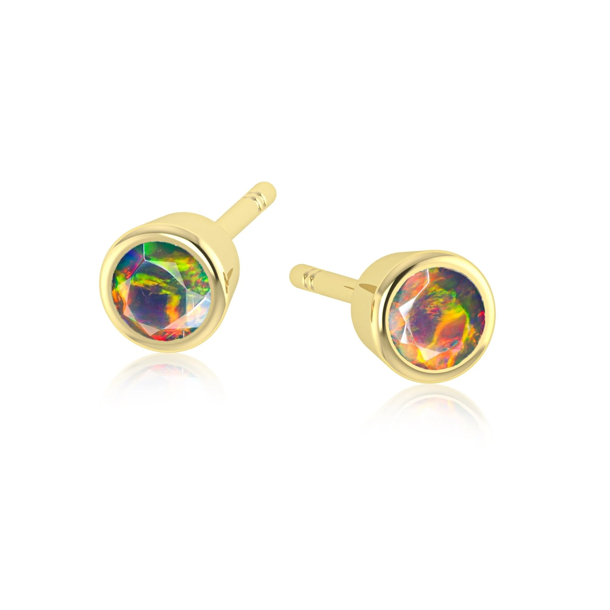 Blue Fire Round Opal Bezel Stud Earring - Image 7