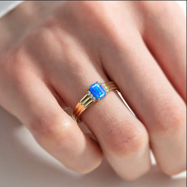Blue Opal 3-Layer Designer Wedding Ring - Image 2