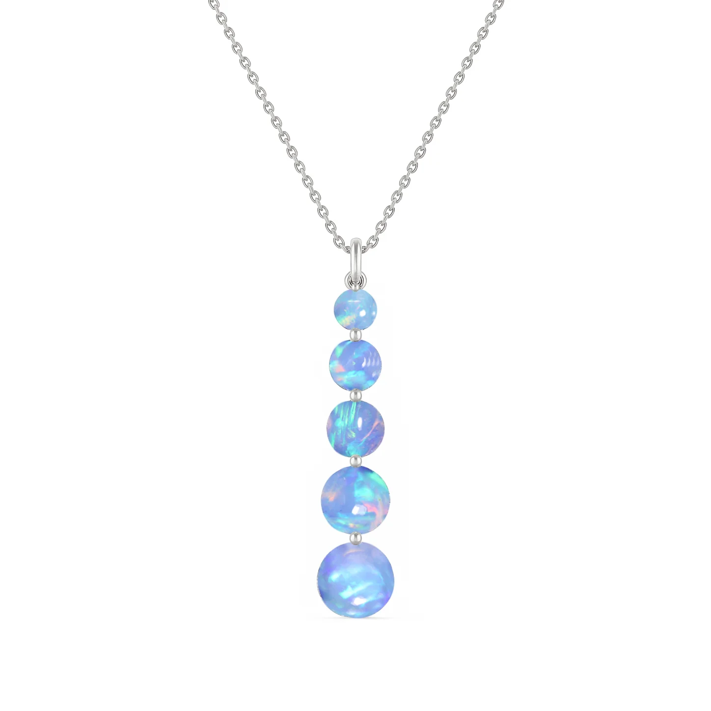 Blue Opal 5 Stone Bar Pendant Necklace in 925 Sterling Silver 3.05ct