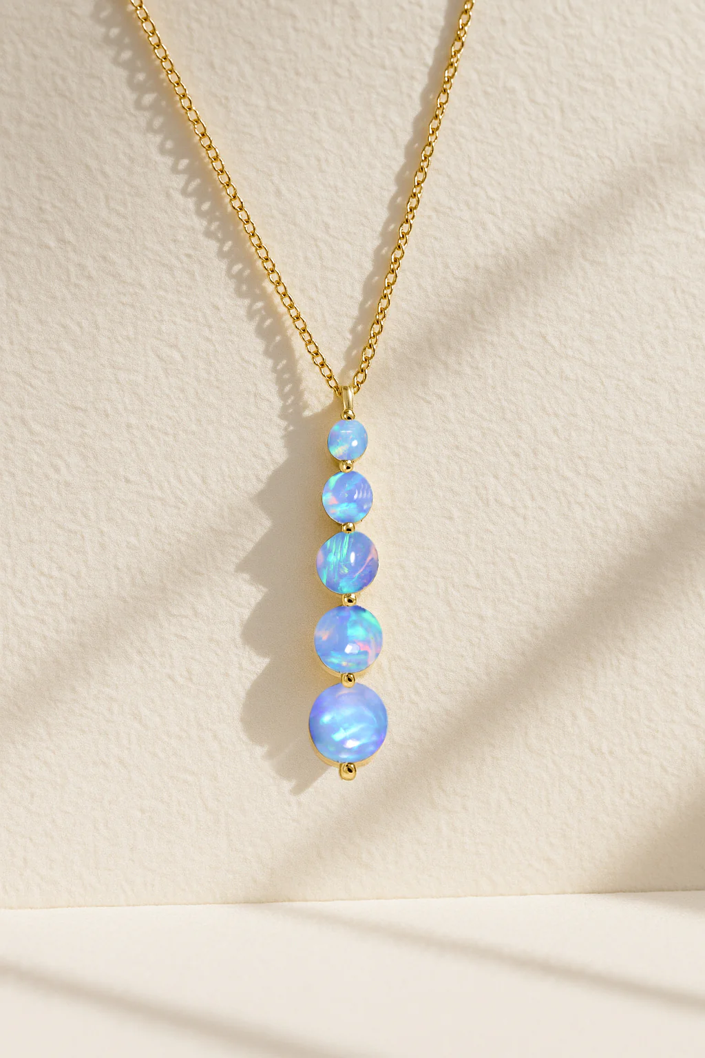 Blue Opal 5 Stone Bar Pendant Necklace in 925 Sterling Silver 3.05ct - Image 2