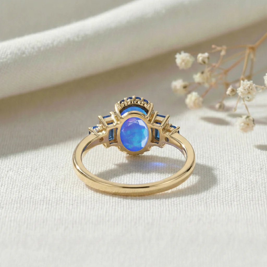 Blue Opal and Blue Sapphire Engagement Ring | Unique Gemstone Engagement Ring - Image 8