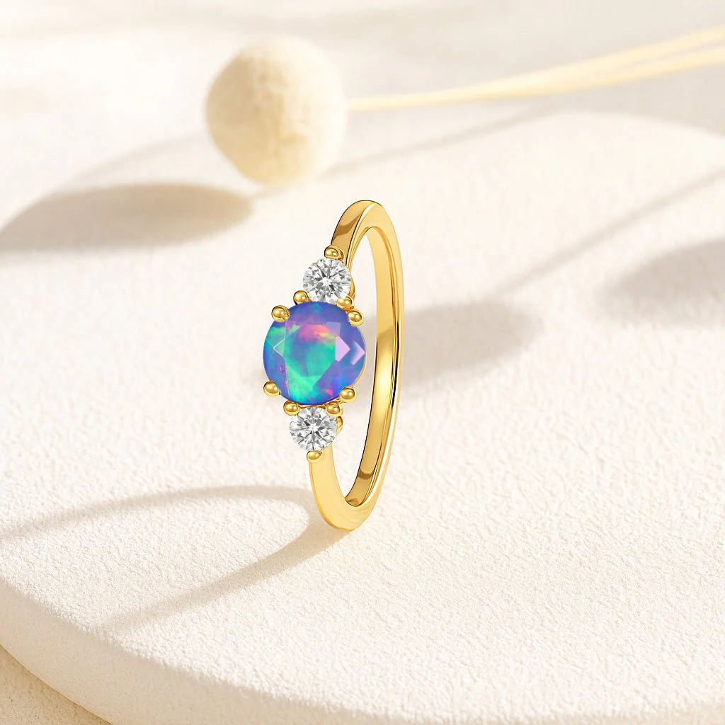 Blue Opal and Zircon Three Stone Ring - Image 6