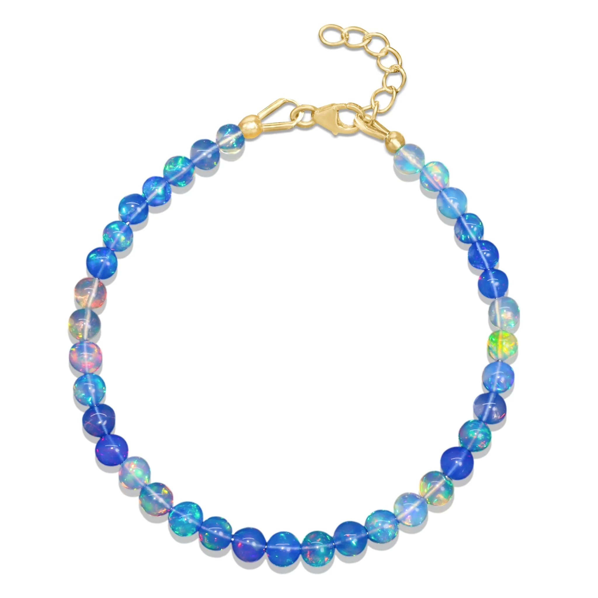 Blue Opal Beaded Women's Bracelet 925 Silver Accents