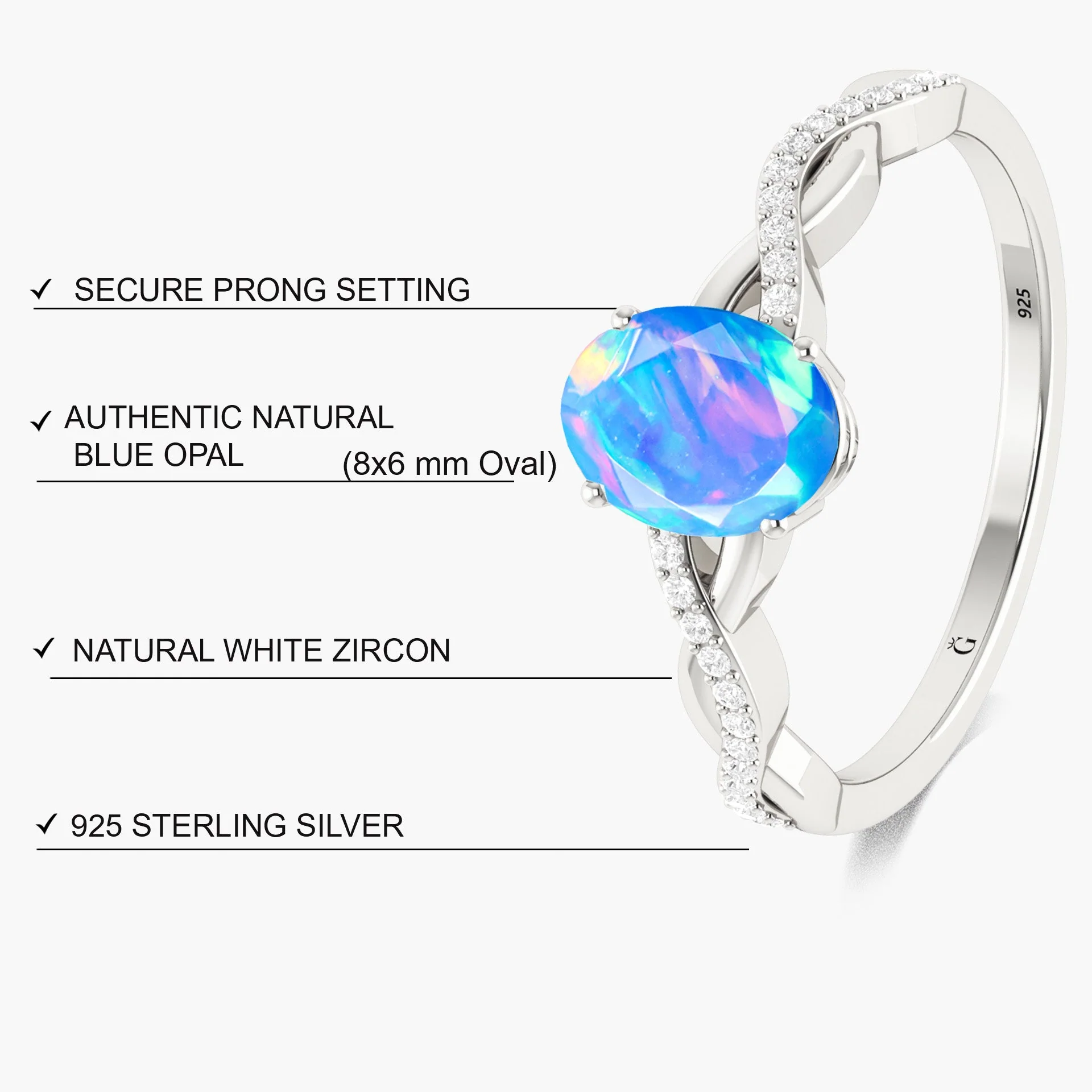Blue Opal Crossover Ring with 8X6 MM Oval Stone - Image 5