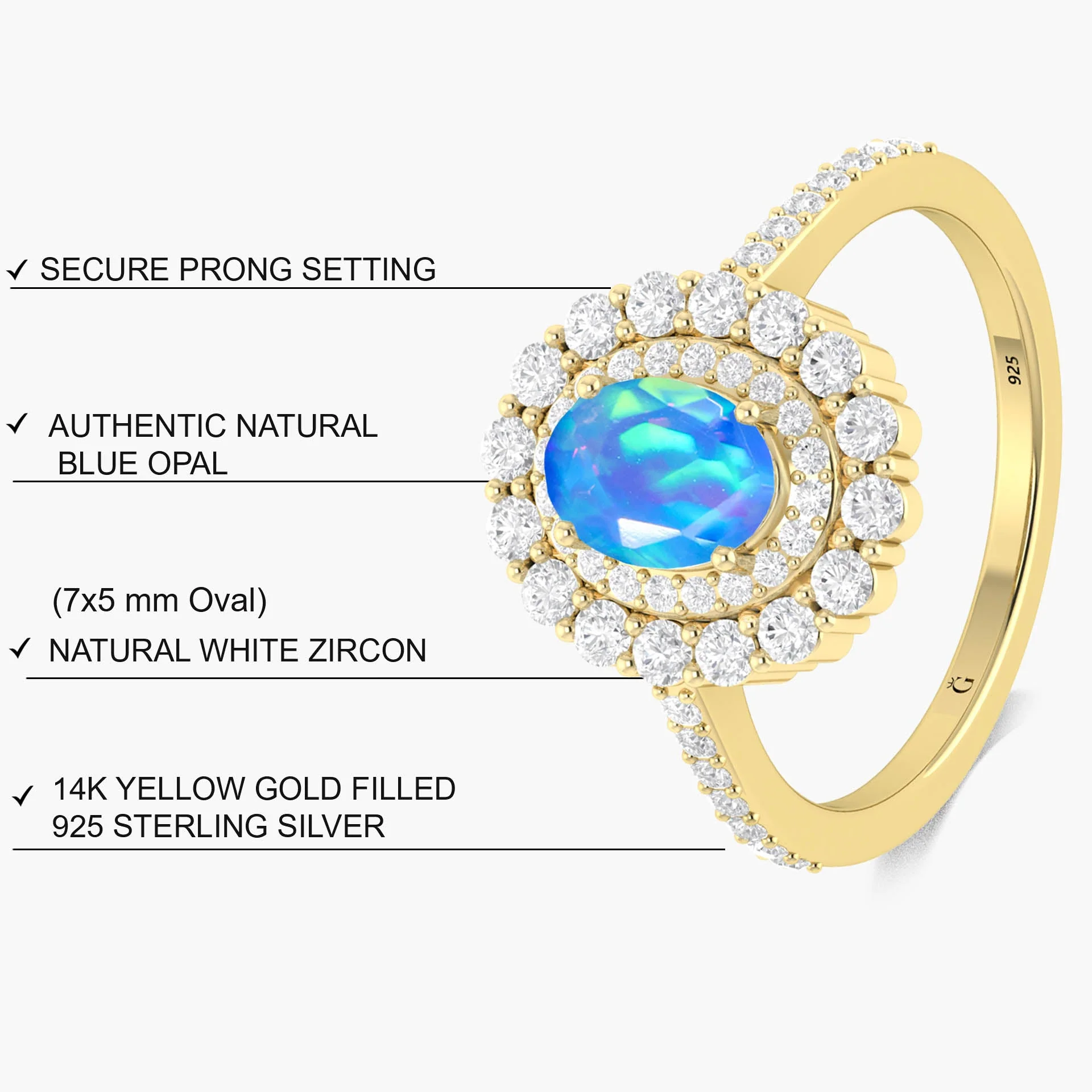 Blue Opal Double Halo Wedding Ring - Image 4