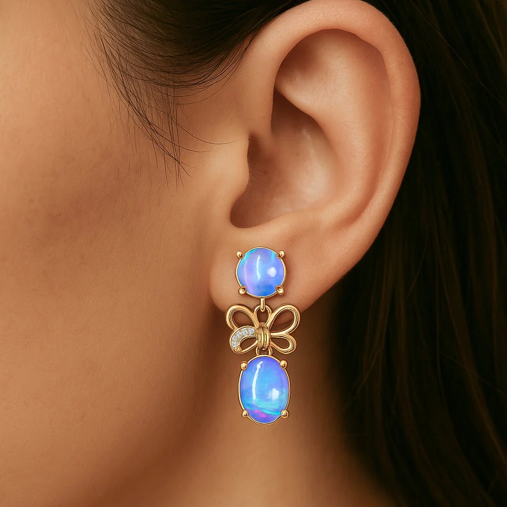 Blue Opal Earrings - Elegant Butterfly Studs - Image 3