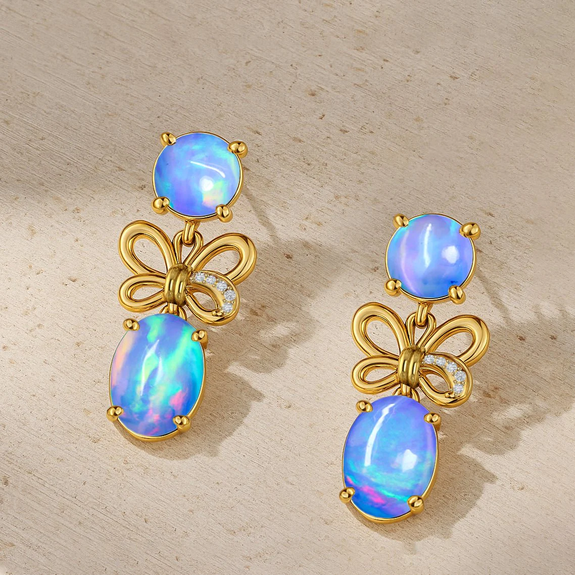 Blue Opal Earrings - Elegant Butterfly Studs - Image 4