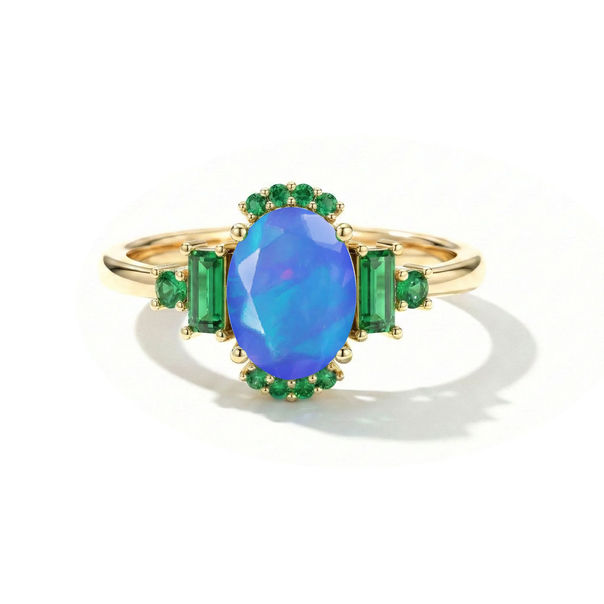 Blue Opal Emerald Engagement Ring |Luxury Gemstone Jewelry|Sterling Silver Ring - Image 6