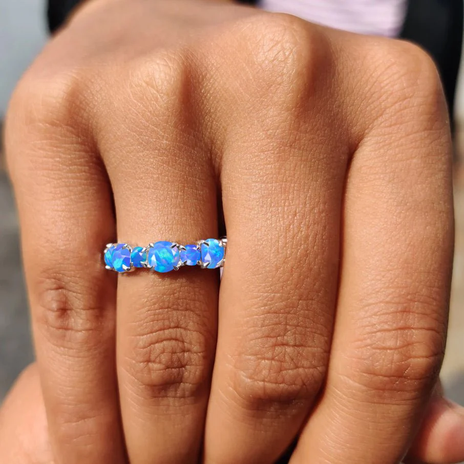 Blue Opal Eternity Wedding Band in Sterling Silver - Image 2