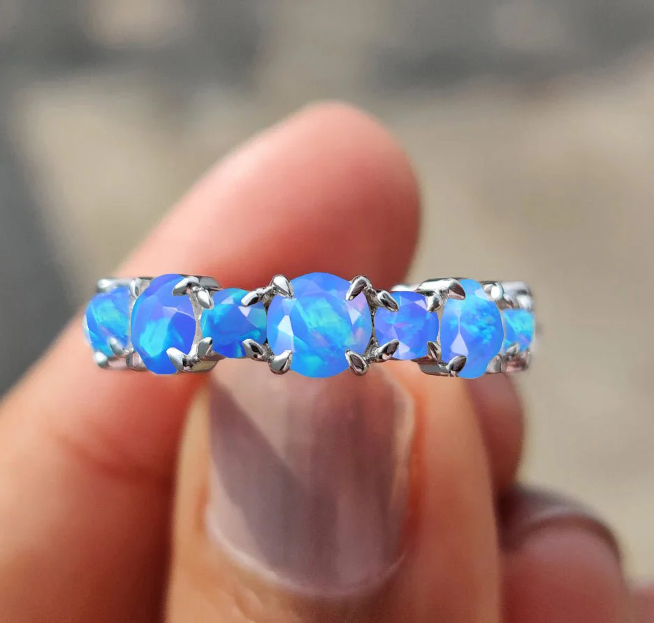 Blue Opal Eternity Wedding Band in Sterling Silver - Image 4