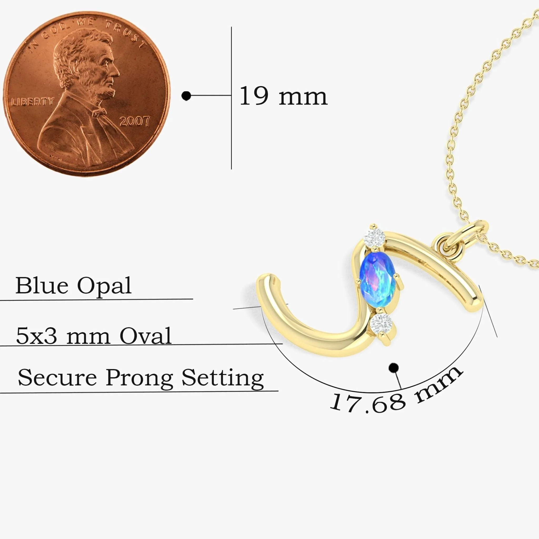 Blue Opal Gemstone Capital "S" Initial Necklace - Image 3