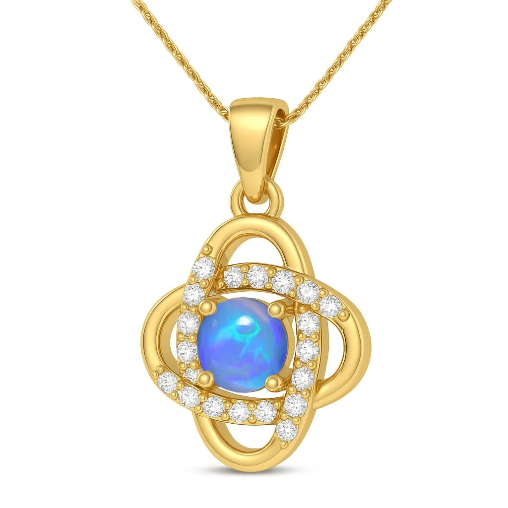 Blue Opal Gemstone Necklace Statement Pendant