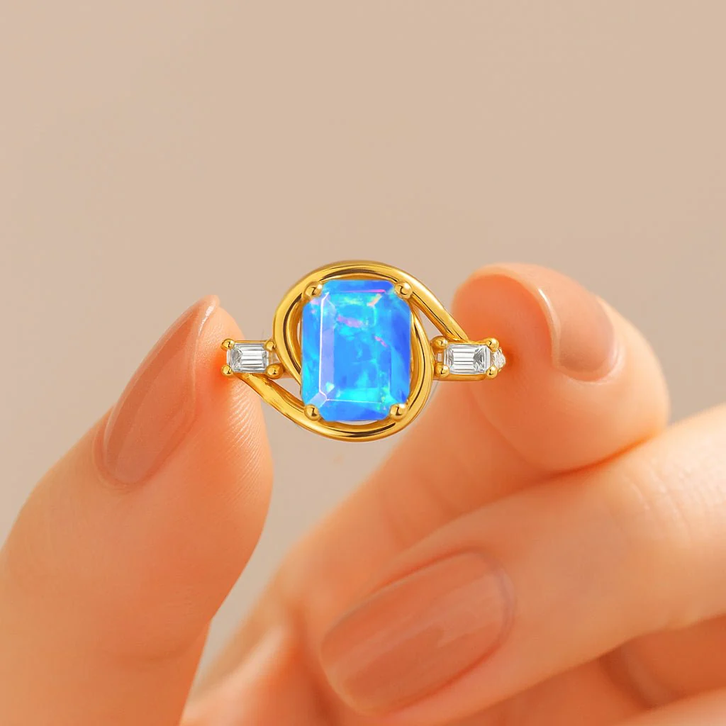 Blue Opal Gemstone Ring for Women - Genuine Blue Statement - Image 4