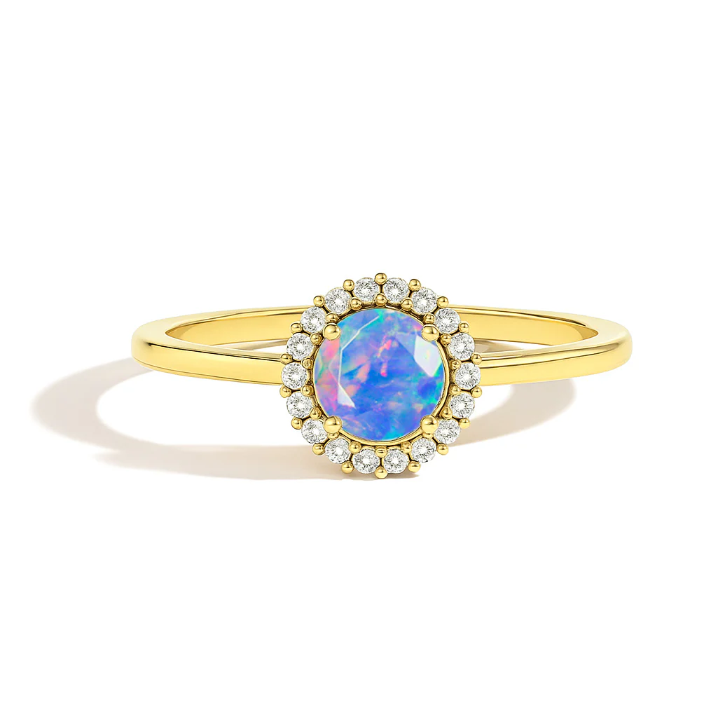 Blue Opal Halo Ring in Sterling Silver & Gold Plating