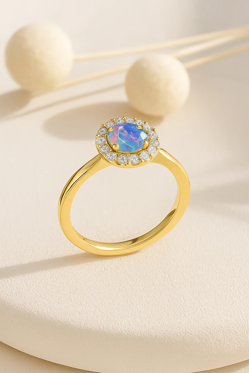 Blue Opal Halo Ring in Sterling Silver & Gold Plating - Image 8