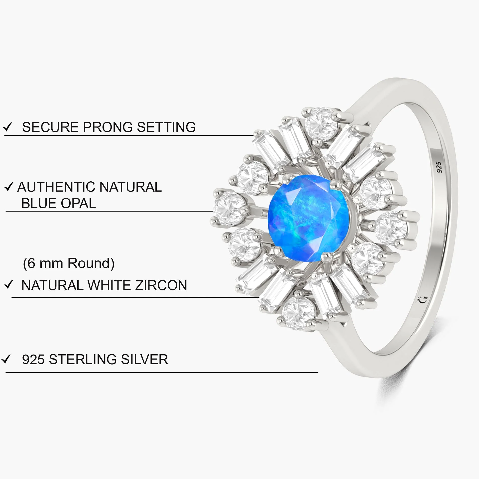 Blue Opal Halo Ring with White Zircon - Image 3