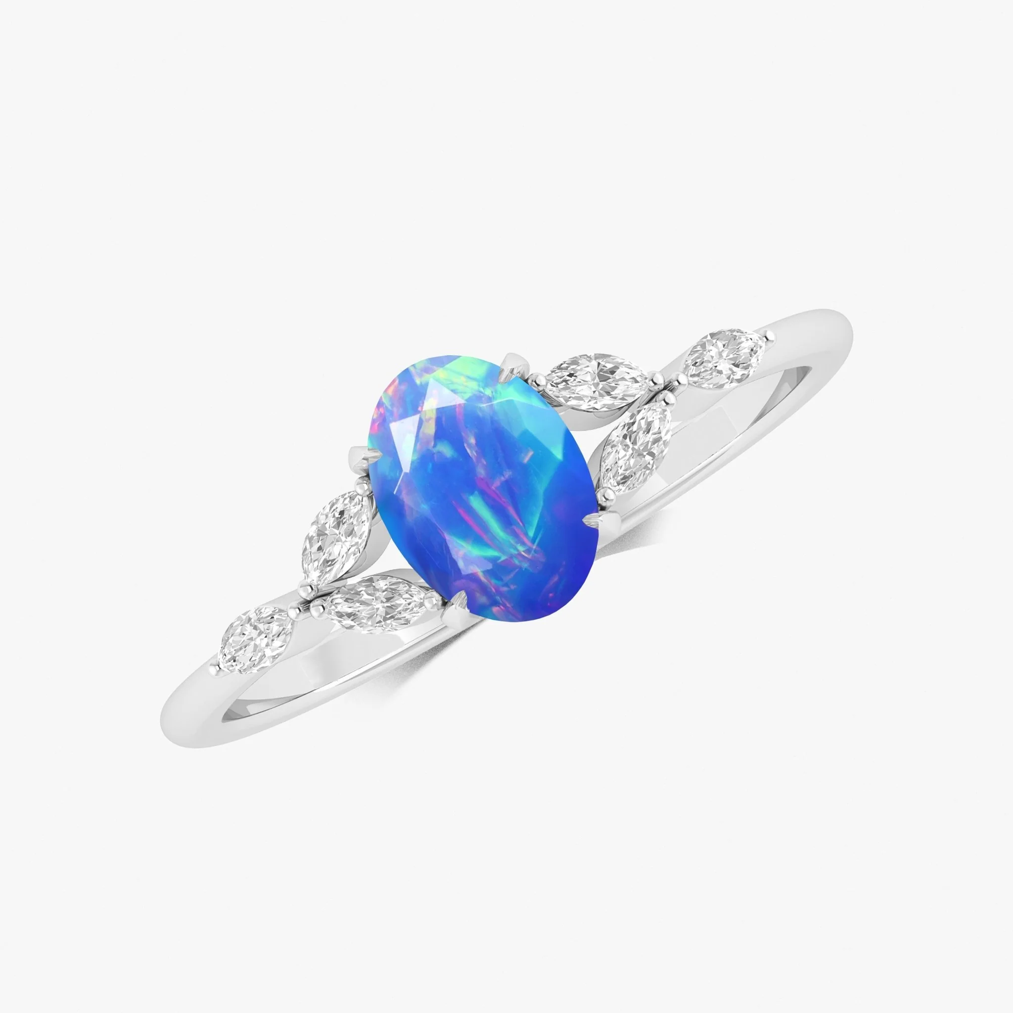Blue Opal Leaf Ring in Silver & Gold - Image 5