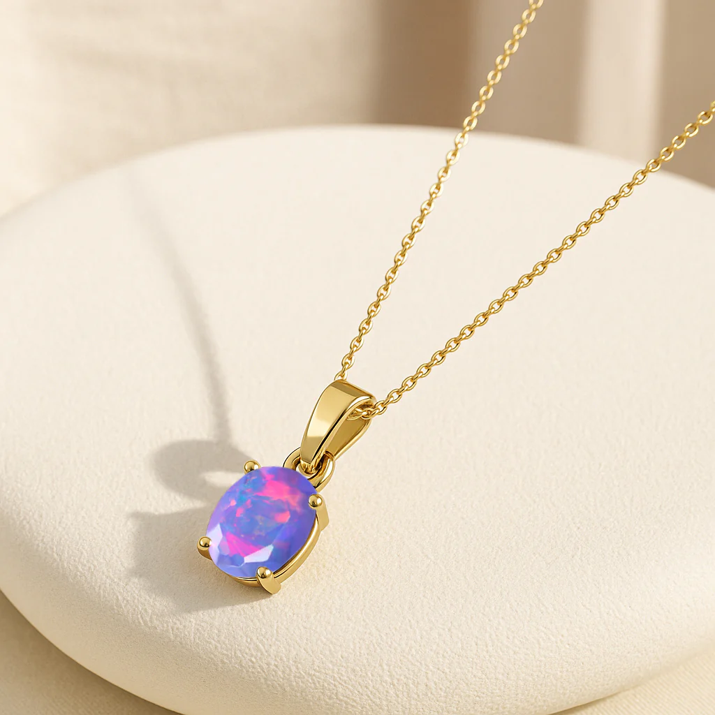 Lavender Opal Oval Teardrop Pendant Necklace in 925 Sterling Silver 1.20ct - Image 10