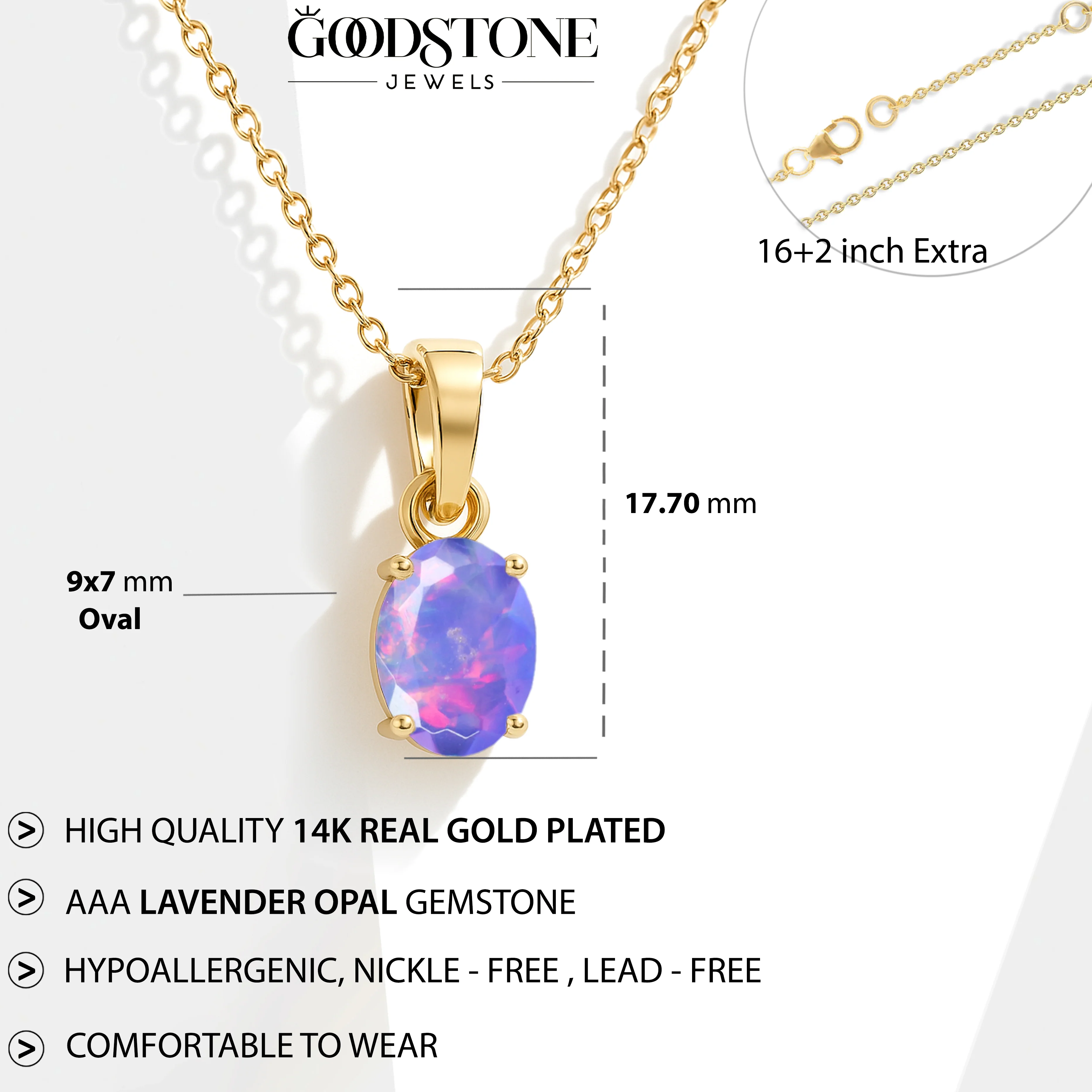 Lavender Opal Oval Teardrop Pendant Necklace in 925 Sterling Silver 1.20ct - Image 11