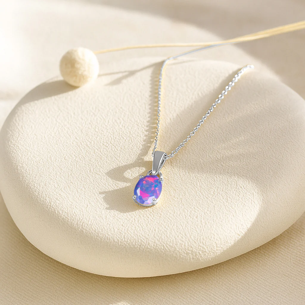 Lavender Opal Oval Teardrop Pendant Necklace in 925 Sterling Silver 1.20ct - Image 2
