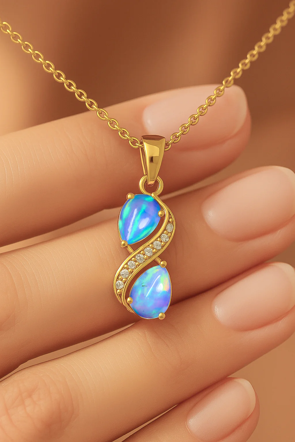 Blue Opal Pear Infinity Pendant Necklace in Premium 925 Sterling Silver - Image 2