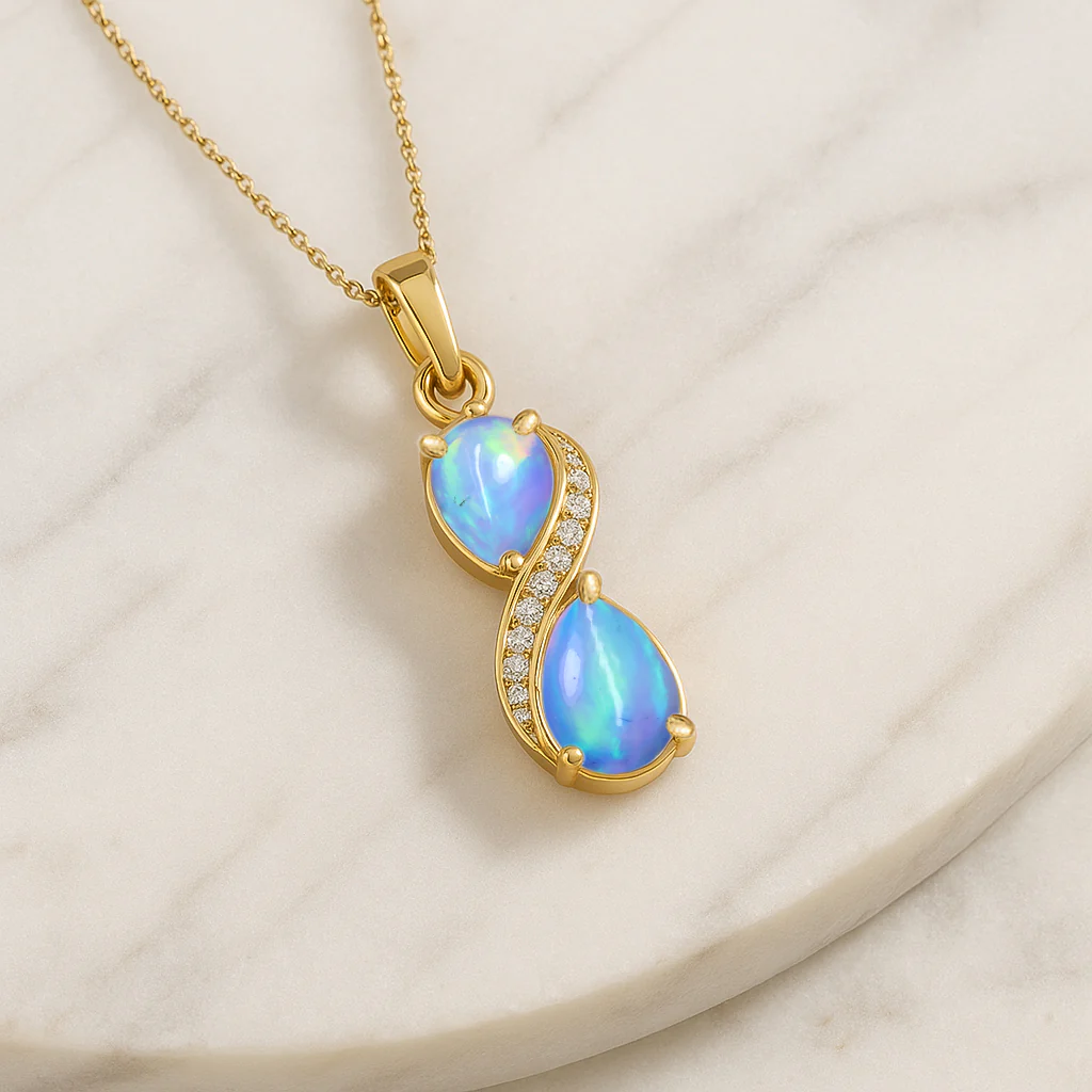 Blue Opal Pear Infinity Pendant Necklace in Premium 925 Sterling Silver - Image 6