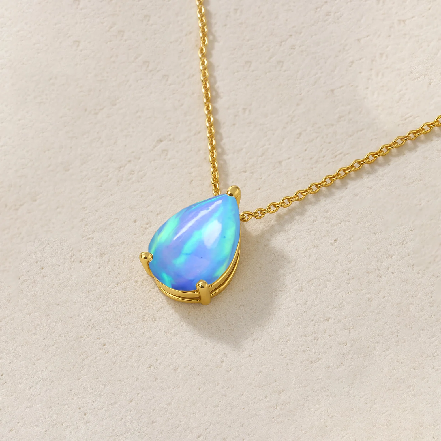 Blue Opal Pear Stone Solitaire Pendant Necklace in 925 Sterling Silver - Image 4