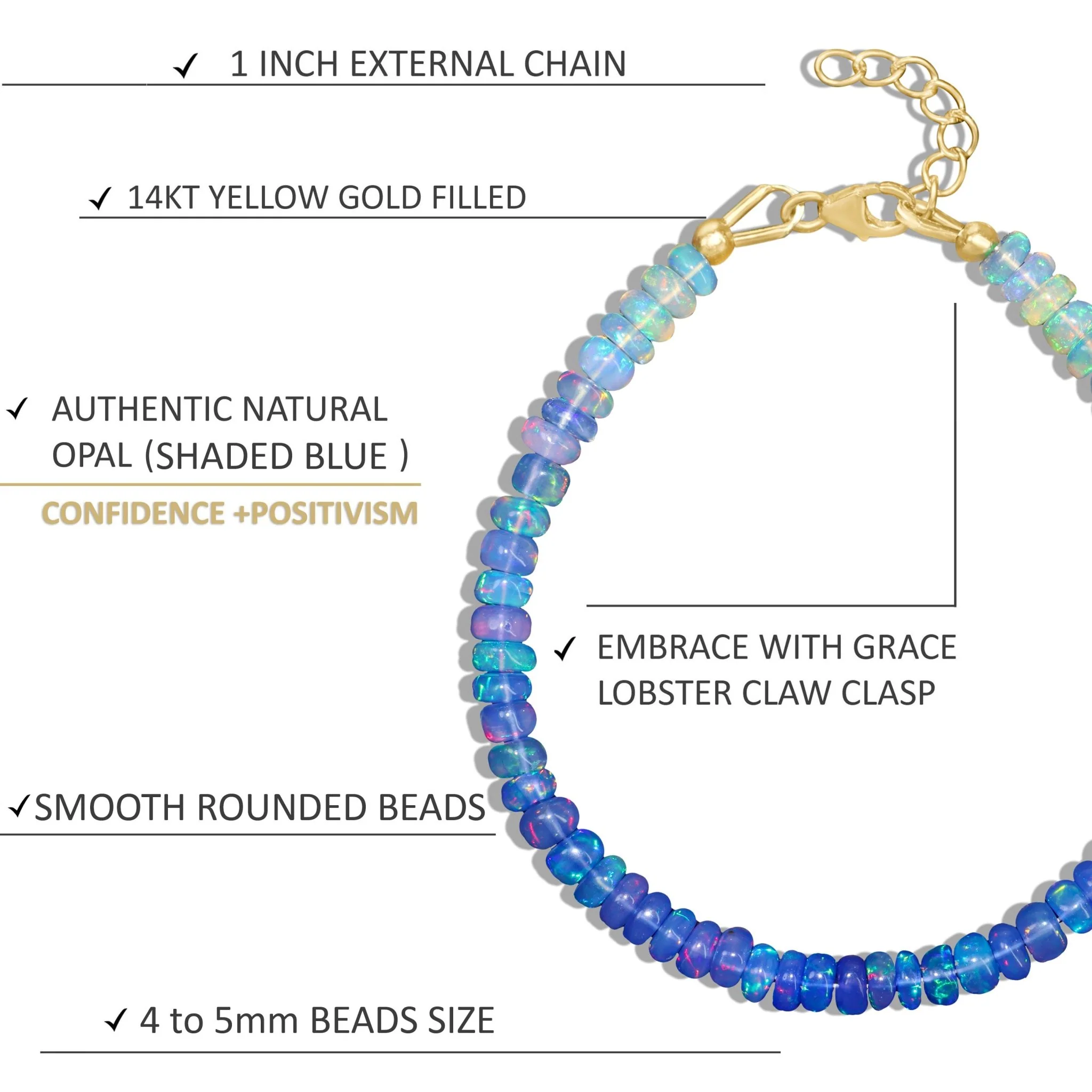 Blue Opal Plain Shaded Beaded Bracelet Natural Birthstone - Image 5