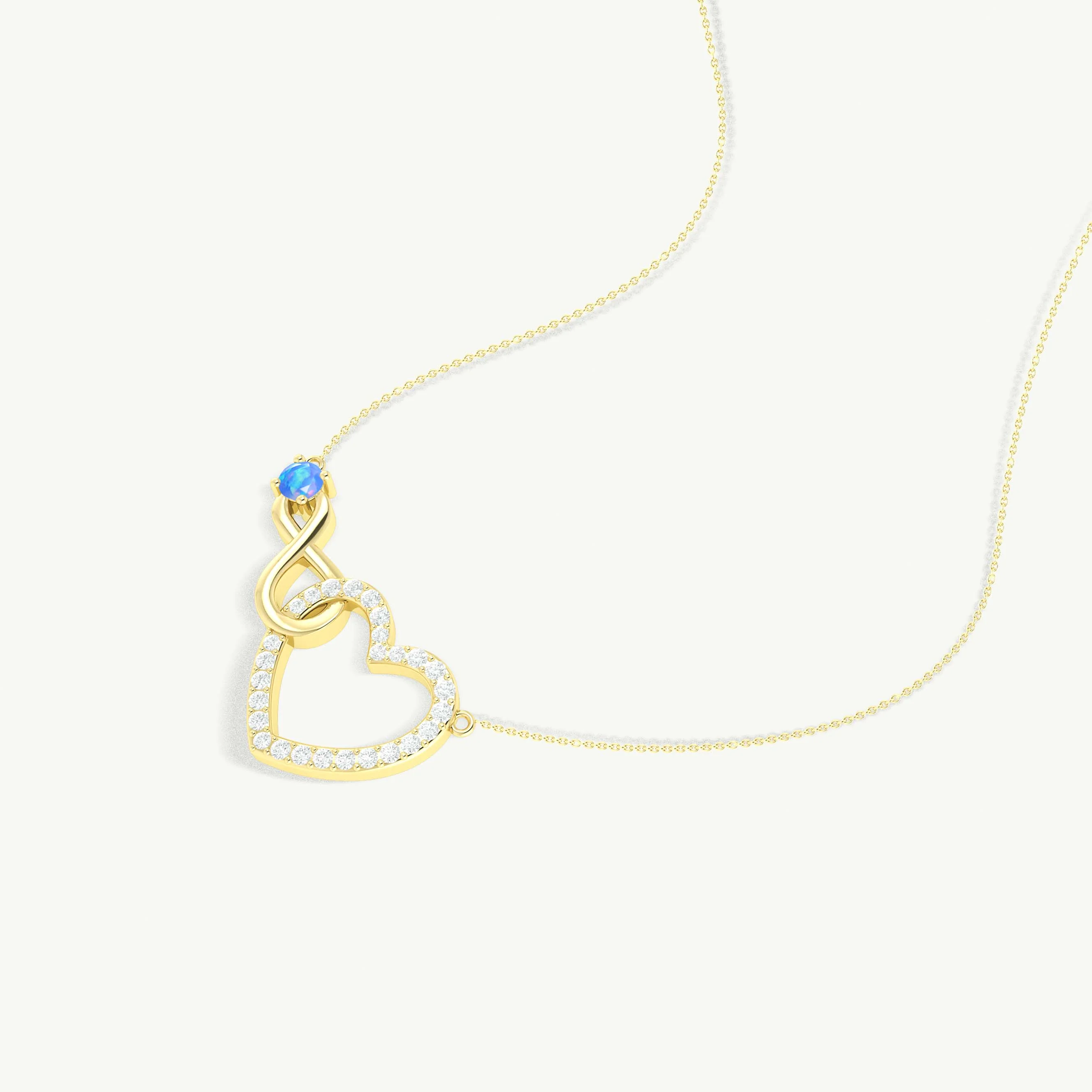 Blue Opal Round Infinity Heart Pendant Necklace in 925 Sterling Silver - Image 3