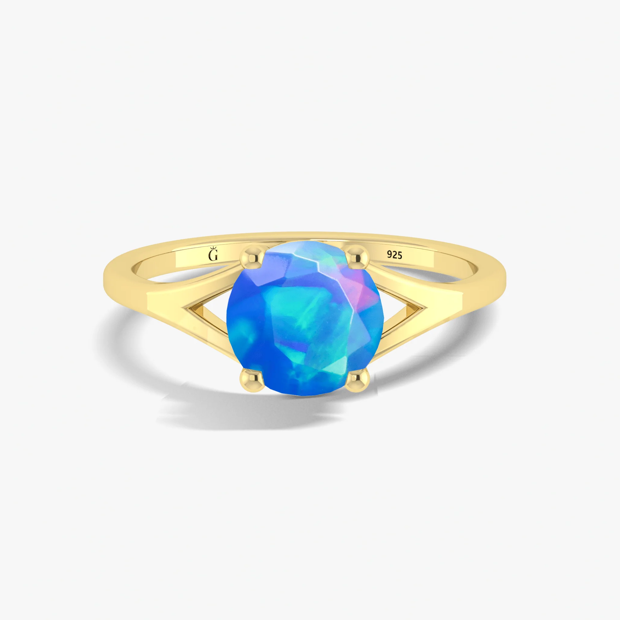 Blue Opal Round Solitaire Wedding Ring in Sterling Silver