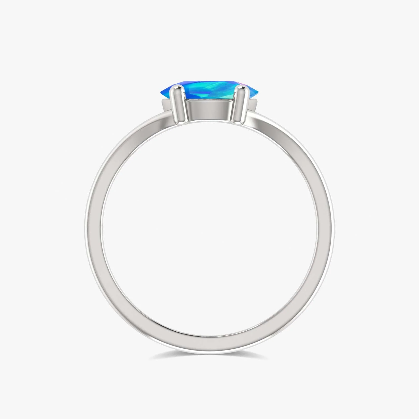 Blue Opal Round Solitaire Wedding Ring in Sterling Silver - Image 4