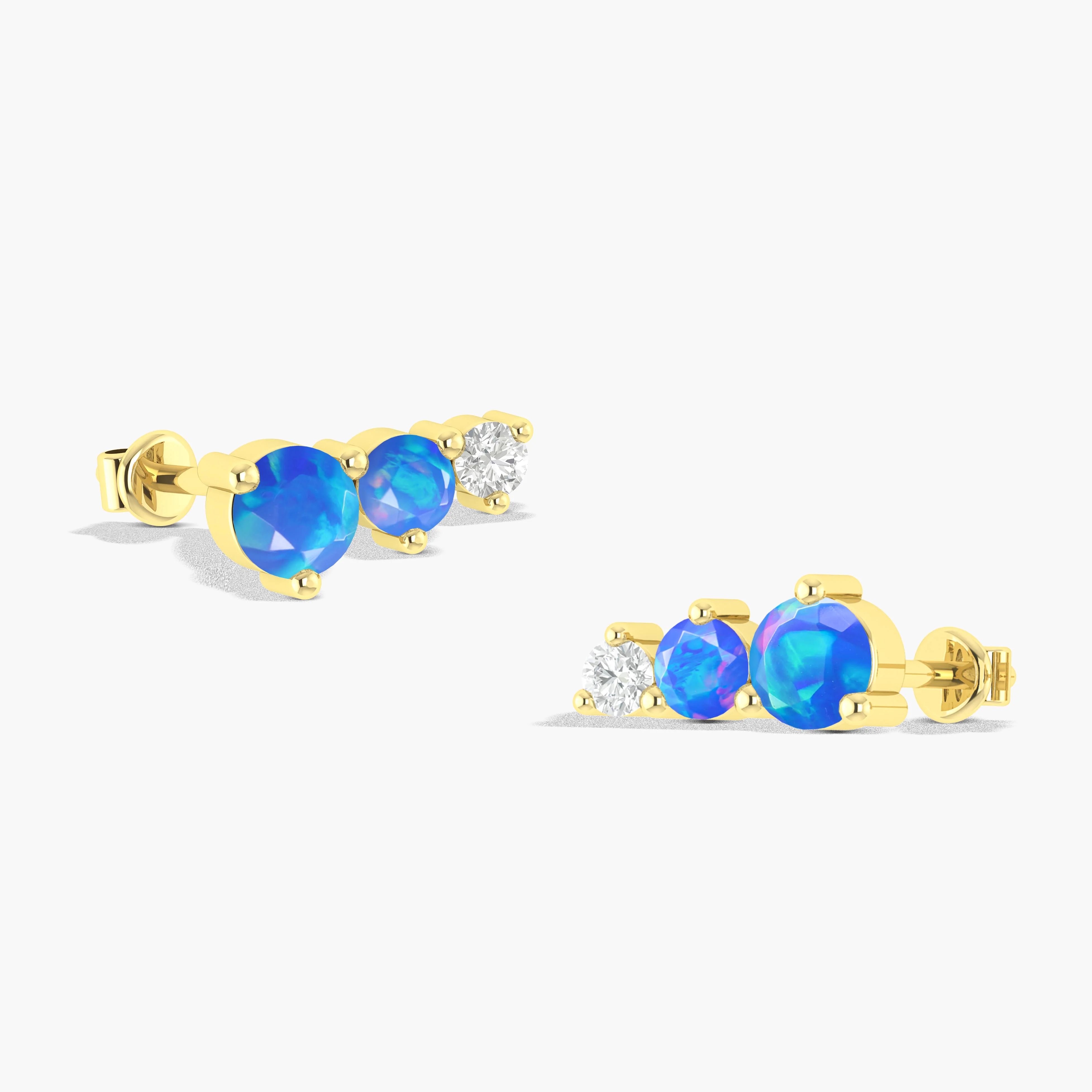 Blue Opal Round Stud Earring in 925 Silver 1.1ct - Image 3