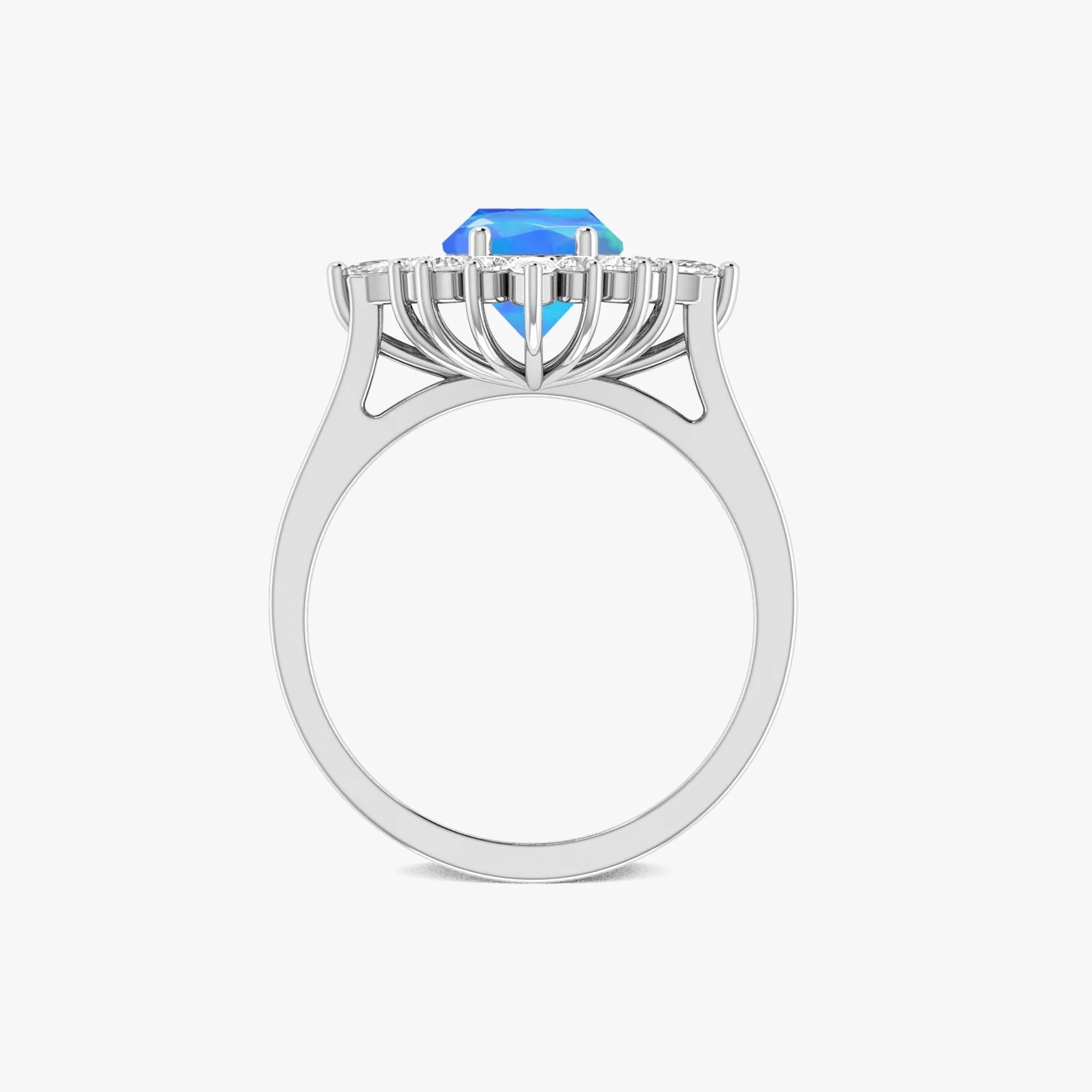 Blue Opal Silver Halo Ring with Zircon Gold Filled Band - Image 5
