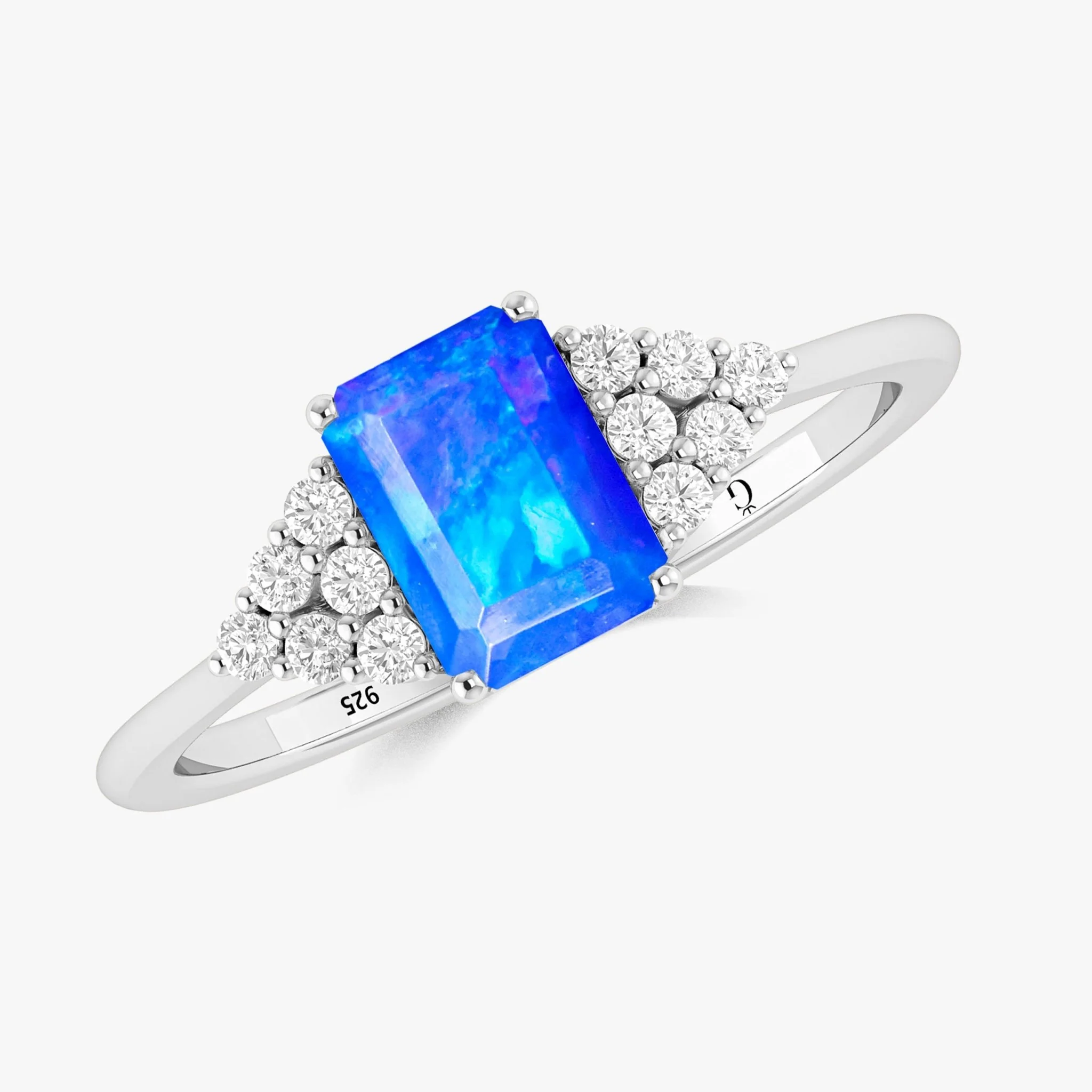 Blue Opal Solitaire Octagon Ring in Gold & Silver