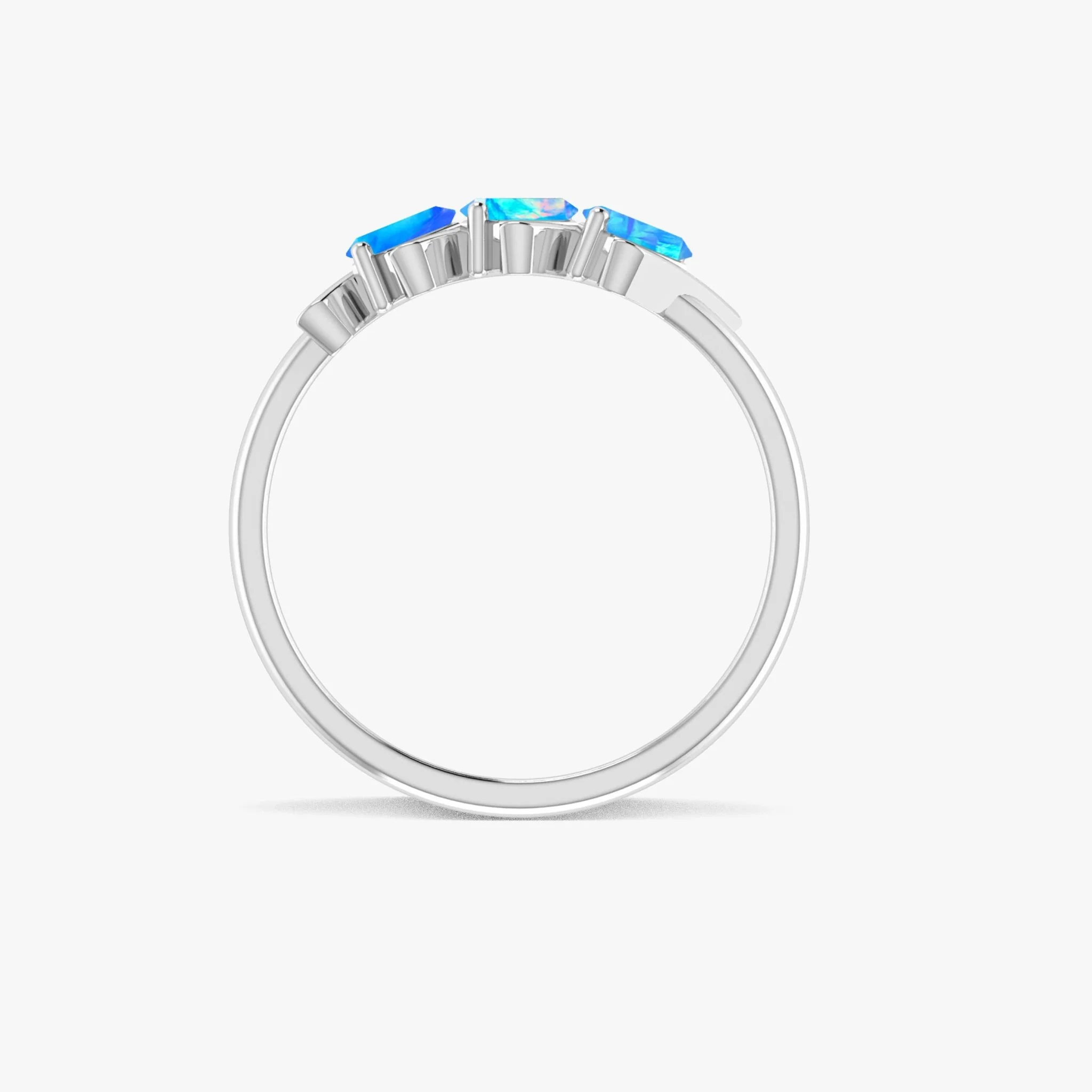 Blue Opal Three Stone Ring in Gold & Sterling Silver - Image 4