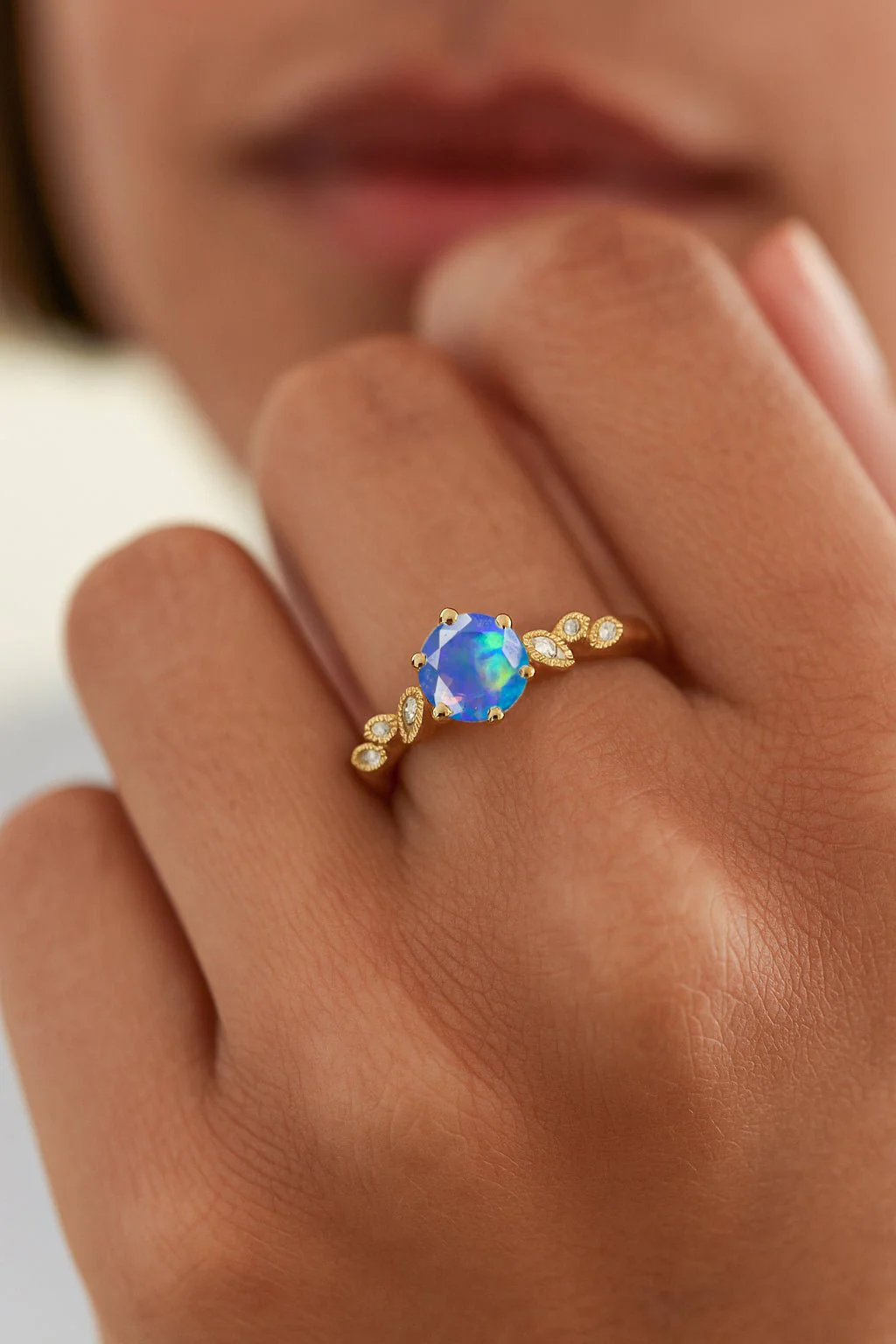Blue Opal Zirconia Engagement Ring - Timeless Elegance - Image 2