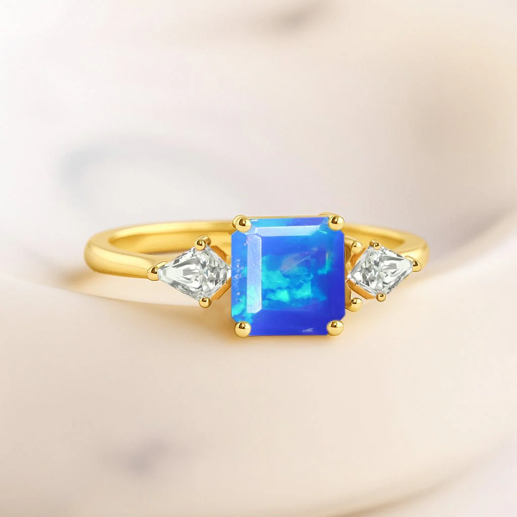 Blue Opal Zirconia Three Stone Ring for Her - Image 4