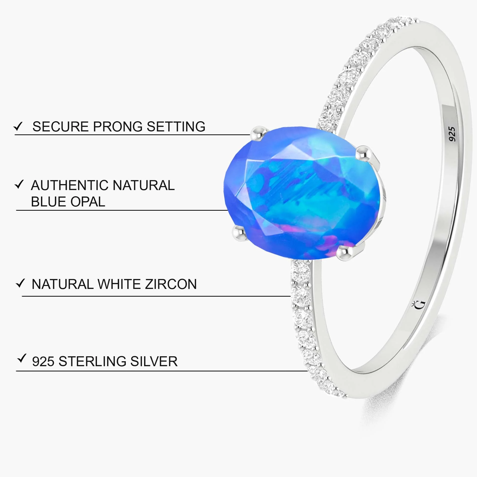Blue oval Ethiopian fire opal Statement ring for women - Image 8