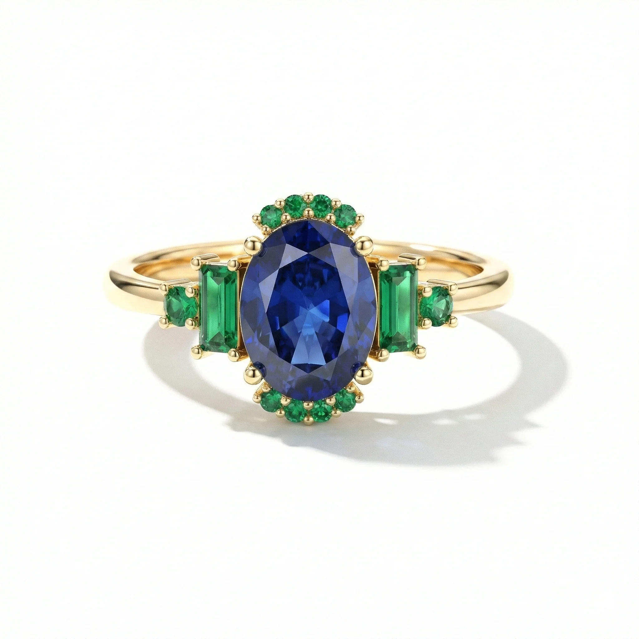 Blue Sapphire and Emerald Engagement Ring | Sterling Silver Ring | Fine Gemstone Jewelry - Image 5