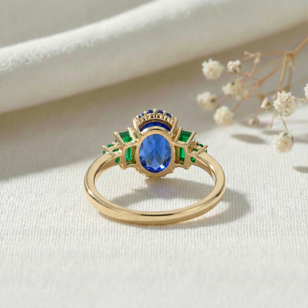 Blue Sapphire and Emerald Engagement Ring | Sterling Silver Ring | Fine Gemstone Jewelry - Image 8