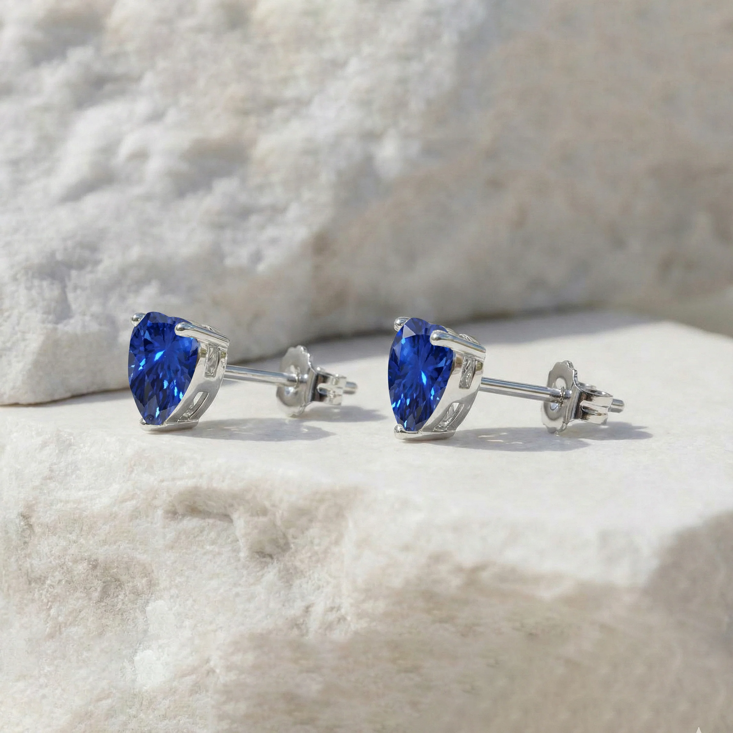 Blue Sapphire Heart Stud Earrings in 925 Sterling Silver 5.15ct - Image 3
