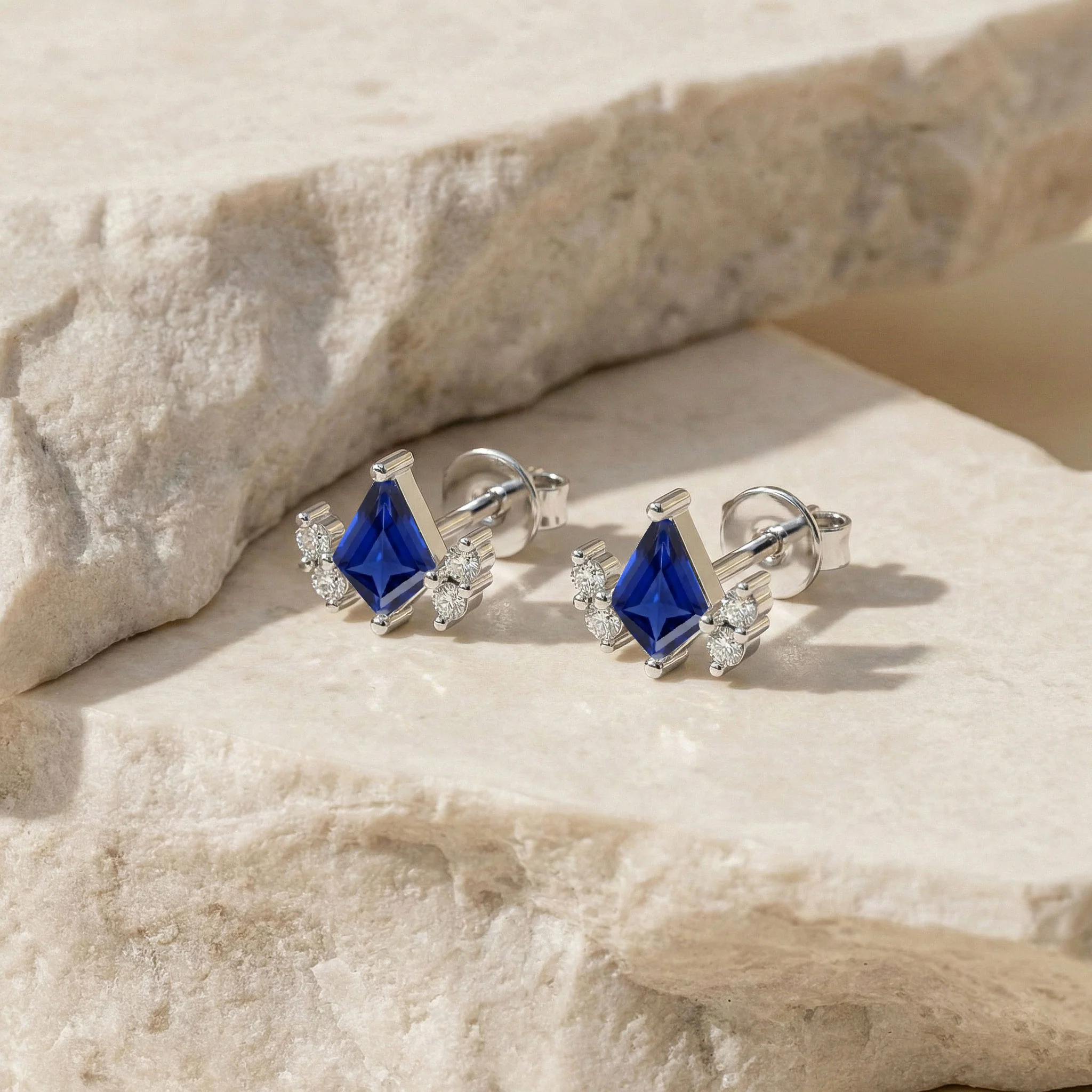 Blue Sapphire Kite Stud Earrings in 925 Sterling Silver 6x4 MM 1ct - Image 5
