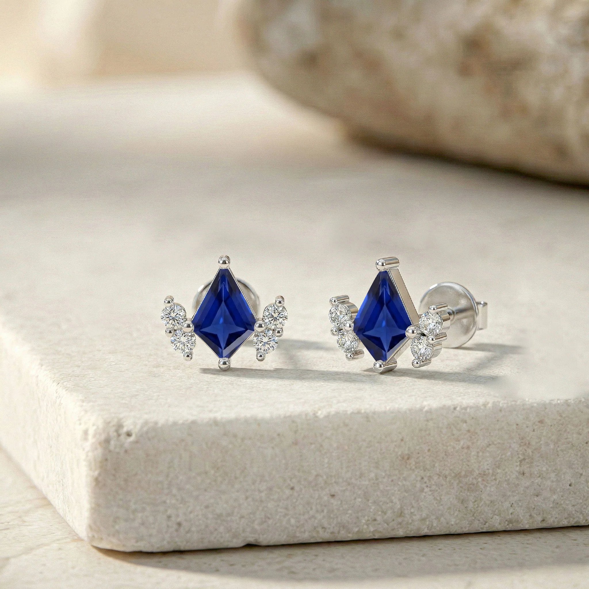 Blue Sapphire Kite Stud Earrings in 925 Sterling Silver 6x4 MM 1ct - Image 7