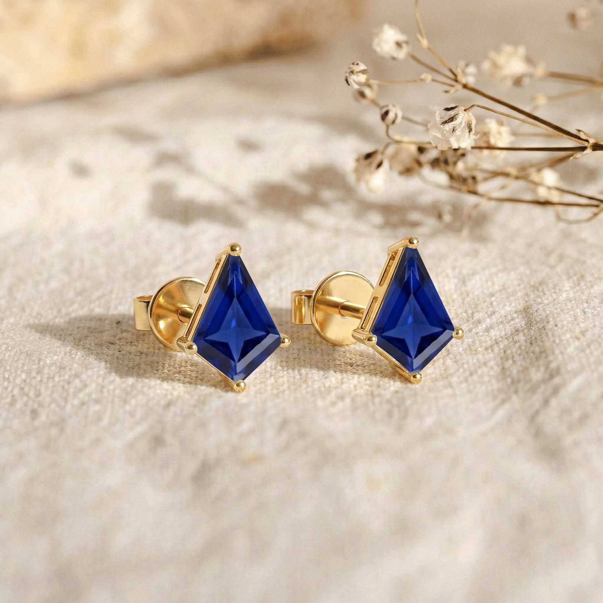 Blue Sapphire Kite Stud Earrings in 925 Sterling Silver 7x5 MM 1.50ct - Image 14