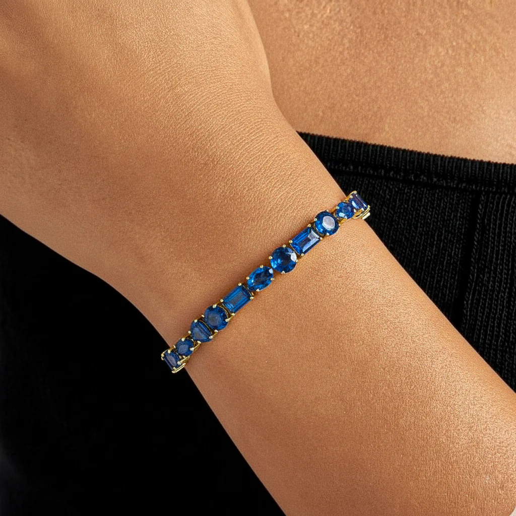 Blue Sapphire Multi Shape Tennis Bracelet in 925 Sterling Silver 15.65 CT - Image 3