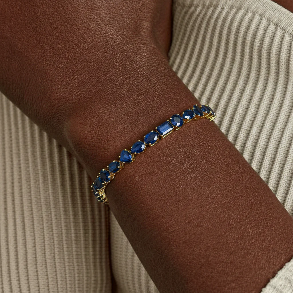 Blue Sapphire Multi Shape Tennis Bracelet in 925 Sterling Silver 15.65 CT - Image 4