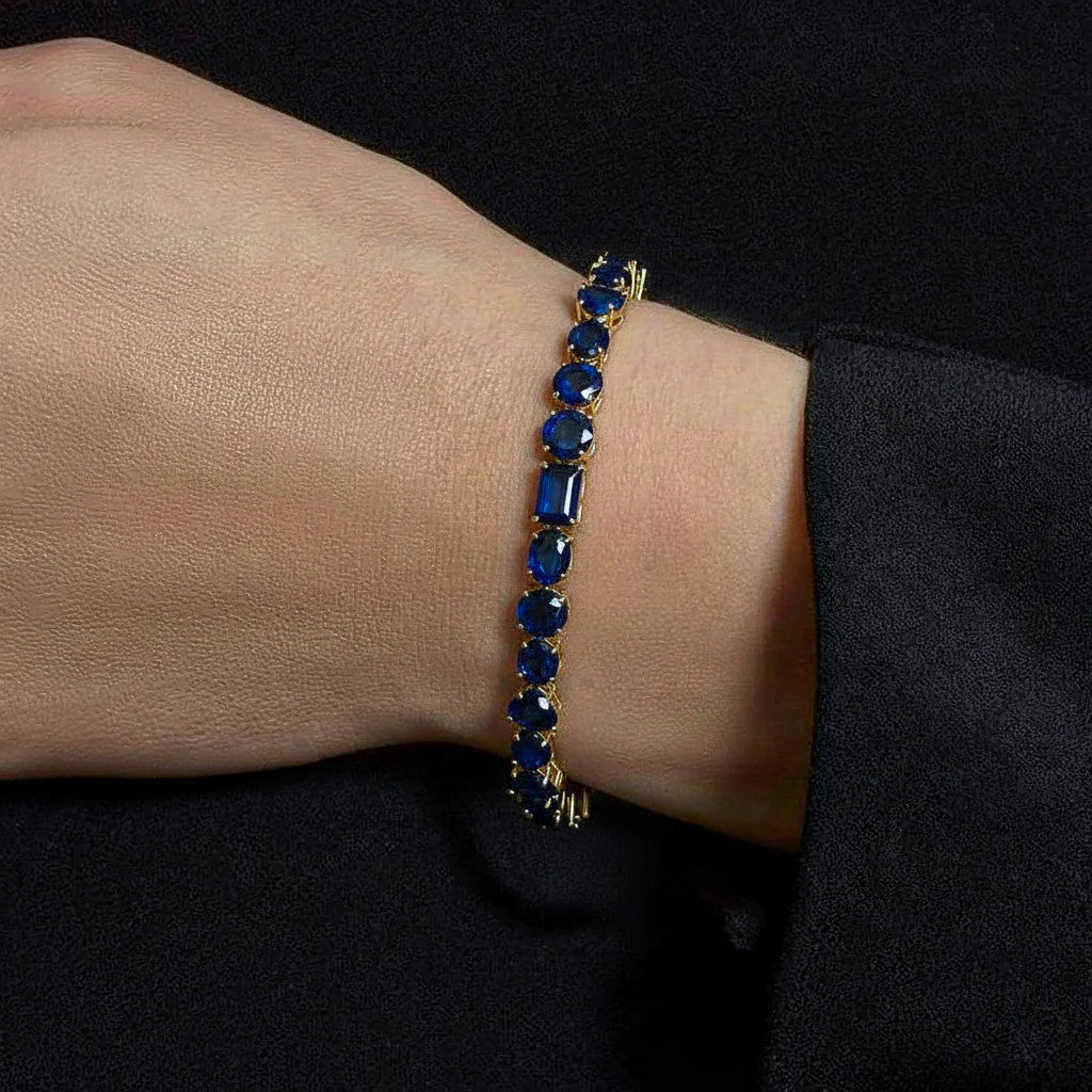 Blue Sapphire Multi Shape Tennis Bracelet in 925 Sterling Silver 15.65 CT - Image 5